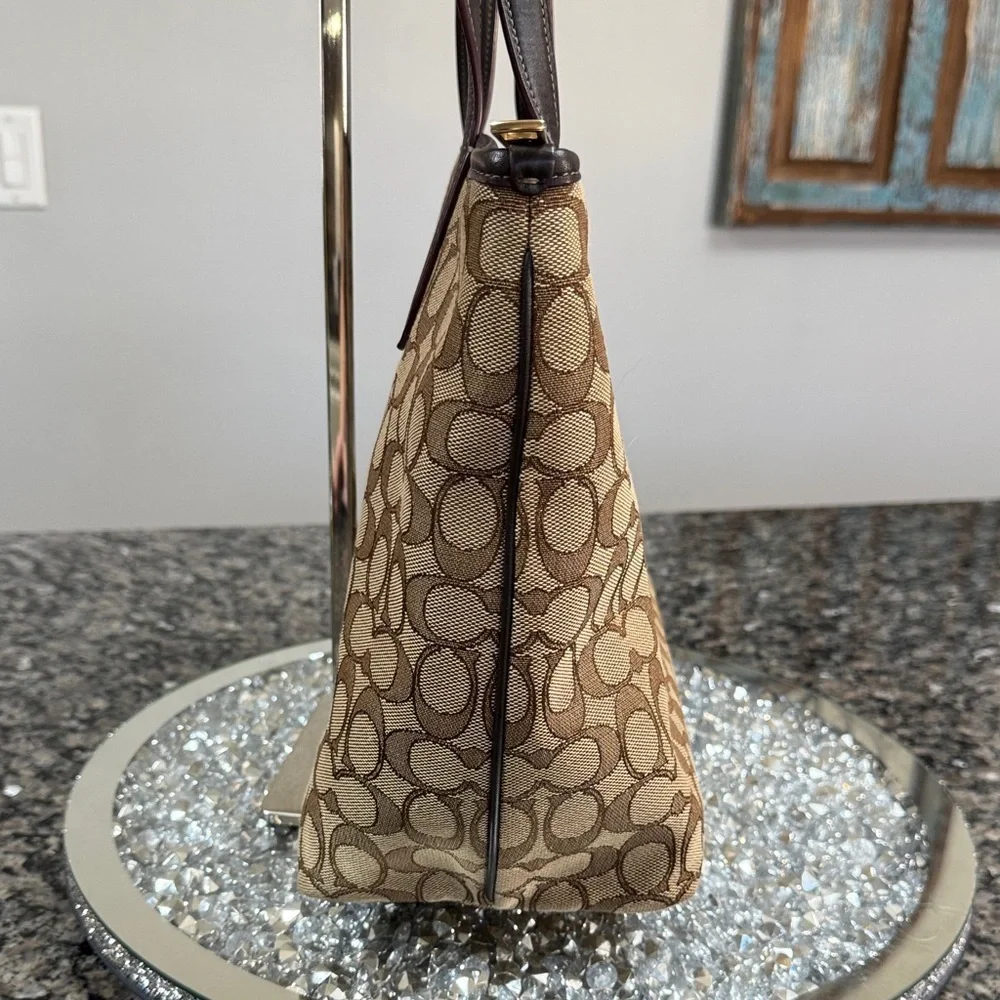 Coach Brown Signature Canvas Tote with Dark Brown Trim EUC